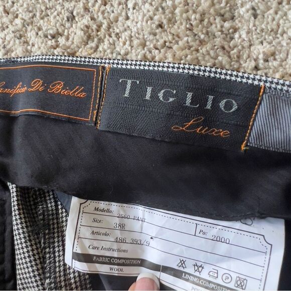 Tiglio Luxe 2560 Flat Front Houndstooth Italy Wool Cuffed Dress Pants Size 38 - Picture 3 of 6